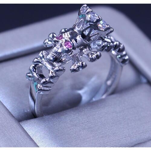 Size 5-11 Punk Vintage Simple Jewelry 10KT White Gold Filled Round Cut White&Pink CZ Zirconia Women Wedding Skull Band Ring Gift