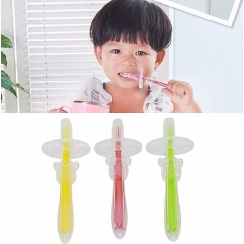 Random Color Baby Silicone Toothbrush Lovely Kids Dental Oral Care Bendable Training Teeth Brush Above 6 Months