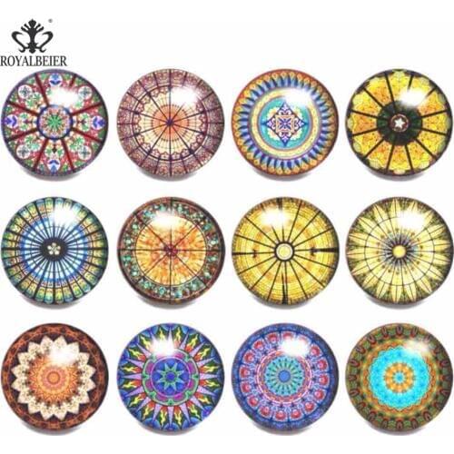 RoyalBeier Kaleidoscope Snap Buttons Beads 12pcs/Lot 18mm Cabochon Glass Snaps Fit DIY Bracelets For Unisex Charm Jewelry Bijoux