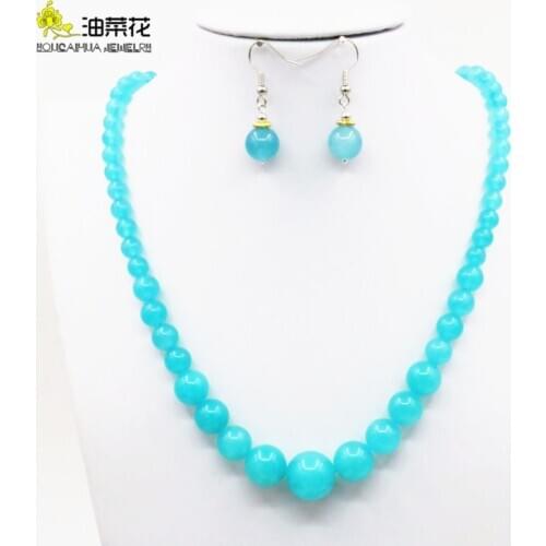 Shining Blue Amazonite Lucky Stone Tower Necklace Chain Earring Sets DIY Round Beads Jewelry Gifts Accessories 18inch 6-14mm