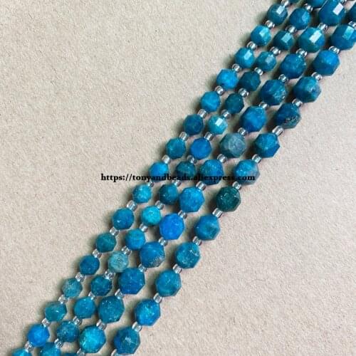2lots more 10% off ! Semi-precious Stone American Football Faceted AA Quality Blue Apatite 7" Round Loose Beads 6 8 10 mm