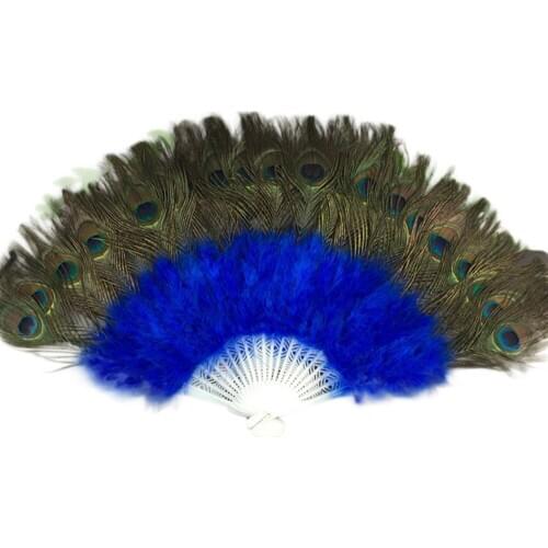 Wedding Showgirl Dance Elegant Large Feather Folding Blue Hand Fan Decor Decal Z30628