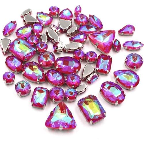 Wedding Decoration 50pcs/bag Red AB Mocha Fluorescence Glass Crystal Stone Gold/Silver Claw Rhinestone Sew on Clothes/Shoe