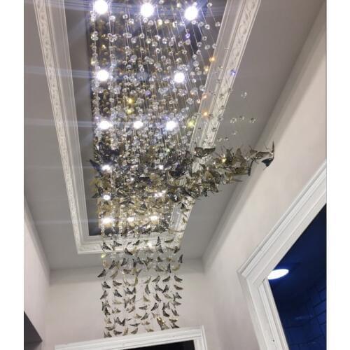 Stainless steel butterfly decoration front crystal ceiling lamp model house sales duplex building porch butterfly lamp