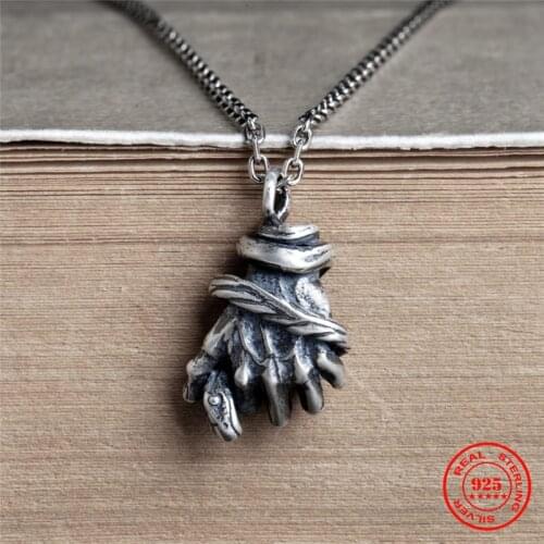 MKENDN Unique Vintage Silver Snake Hand Pendant Necklace 925 Sterling Silver Pendant Mens Punk Gothic Biker Jewelry Gifts