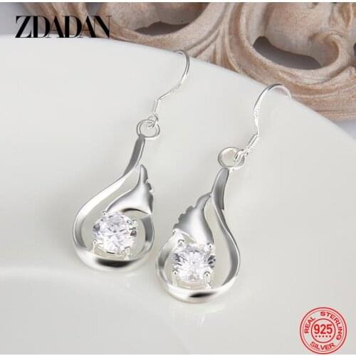 ZDADAN 925 Sterling Silver Water Drop Zircon Dangle Earrings For Women Fashion Wedding Party Jewelry Gift