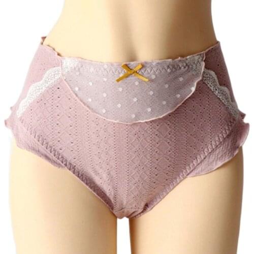 Cute Ruffles Womens Panties Plus Size New Sexy Bow Traceless Mesh Lace Underwear Ladies Briefs Large Sizes Mid waist Underwear