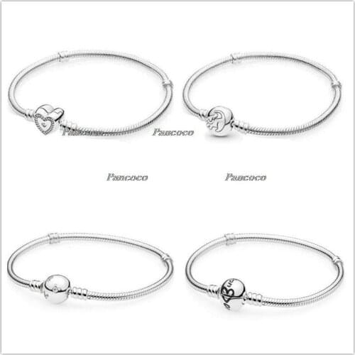 925 Sterling Silver Bracelet Moments Black Heart On Mothers Day Bangle Fit Women Bead Charm Pandora Jewelry