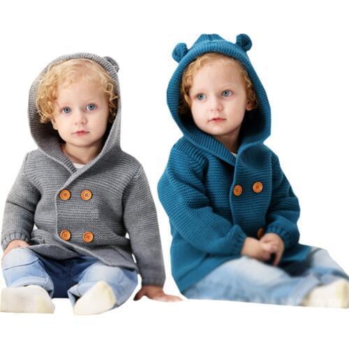Newborn Baby Knitting Cardigan Winter Warm Infant Sweaters Boys Girls Long Sleeve Hooded Coat Jacket Kids Outwear Clothes Outfit