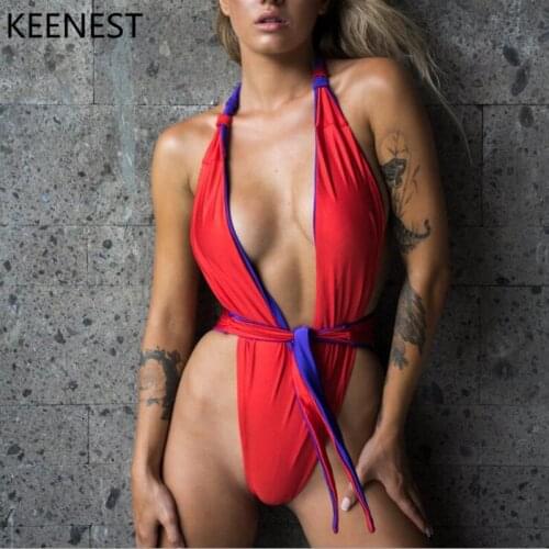 KEENEST Swimwear One Piece Swimsuits 2019 Monokini High Waist Swimming Suit For Women Plus Size