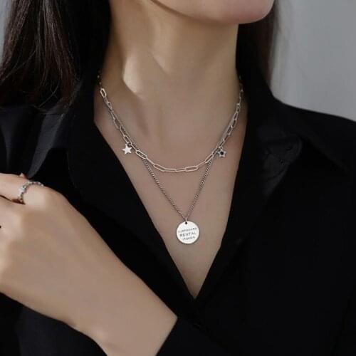 Retro Zircon Stars Letter Round Card Pendant Double Layer Necklace For Women Trend Fine Jewelry Gift SAN305