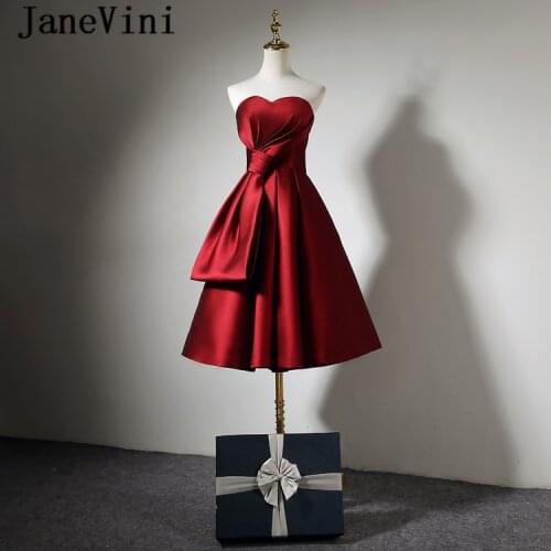 JaneVini Simple Short Burgundy Bridesmaid Dresses for Women A Line Sweetheart Backless Satin Girls Homecoming Dress Plus Size