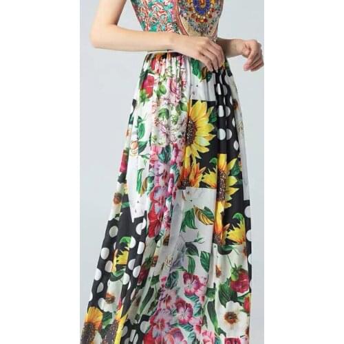 Dress 2021 Spring Runway Summer Women Clothes Sunflower Dot Floral Printed High Waist Beach Boho Spaghetti Strap Maxi Dresses Za