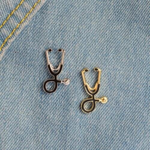 2020 Gold Silver Color Stethoscope Brooch Pins Nurse Medical Jewelry Denim Jackets Bag Button Badges Gifts Women Men Accessory