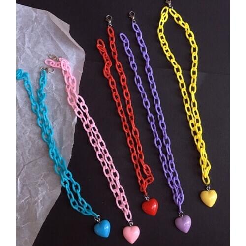 1PCs Hiphop Harajuku Heart Pendant Acrylic Necklace Candy Color Macarons Chokers Women Gifts Personality Party Fashion Jewelry