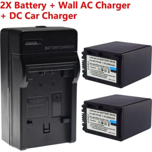 2x NP-FV100 FV100 Battery + Home&Car Charger for SONY HandyCam DCR-SX85 DCR-SR88 HDR-CX760