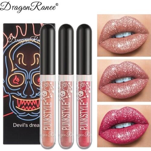 3pcs/set Halloween Metallic Lipstick Lip Tint Lipstick Pen Makeup Waterproof Pearlescent Diamond Polarized Sexy Women Cosmetics