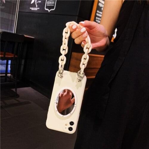 3D Holder Stand Bracket Mirror Case For Samsung Galaxy A7 A5 A6 A8 plus 2018 A9 j6 J4 M51 M62 Soft Cover White Chain Necklace