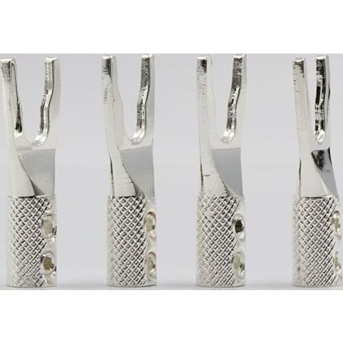 4pcs Audio pure Copper Silver Plated Y Spade Speaker Plugs Audio Screw Fork Connector Adapter