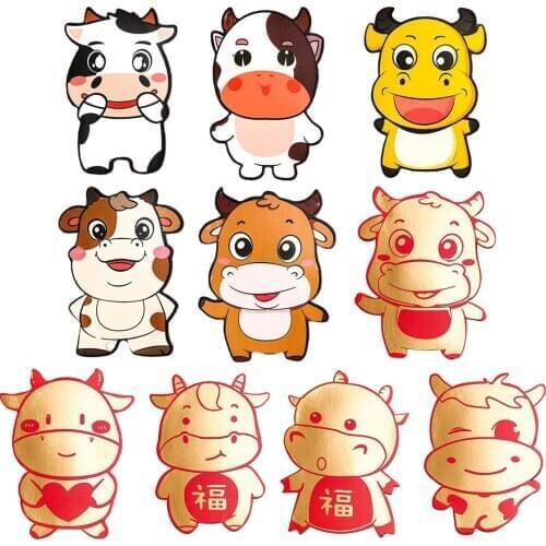 5 Pcs Chinese Red Envelopes, 2021 New Year Cartoon Ox Hong Bao Lucky Money Packets for Kids Spring Festival, Wedding