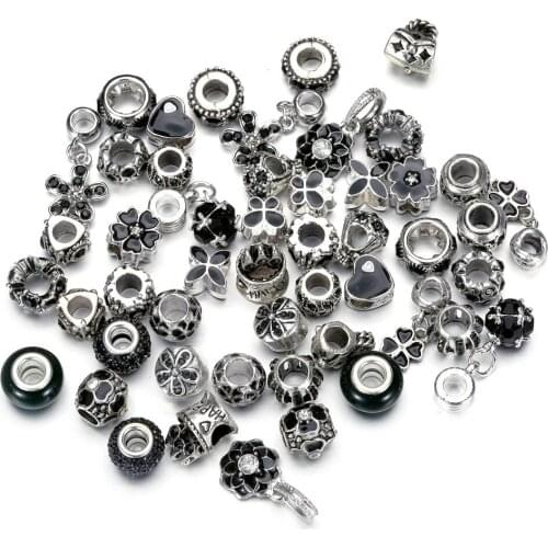 50Pcs Assorted European Large Hole Glass Craft Beads Rhinestone Charms Beads Crystal Charm Beads for DIY Bracelet Jewelry Making
