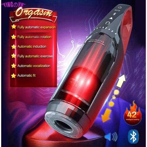 Automatic Telescopic Rotation Male Masturbator Bluetooth Voice Heating Vagina Real Pussy Adult Masturbation Cup Sex Toys for Men