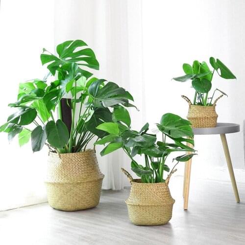 Plant Basket Handmade Bamboo Storage Handmade Folding Garden Flower Pot Clthoes Laundry Basket Natural Rattan Straw Wicke