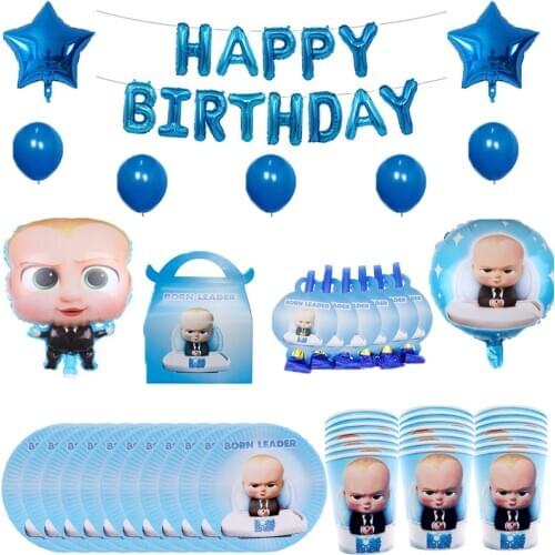 Boss party Theme Birthday Party Happy Birthday Number Balloon Baby Shower Festival Decoration Supplies Disposable Tablewares Set
