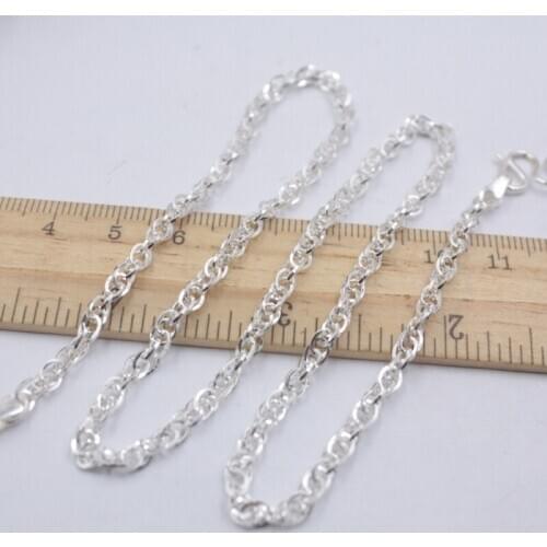 Solid S925 Sterling Silver Necklace Women Luck Special Singapore Chain Link 18.9" 3mmW 9.5g