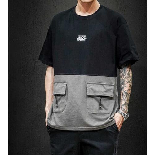 Mens Cotton Fashion T-shirt Mens Summer Patchwork Tshirts 5XL Casual T shirt With Pocket Tee Man Oversized Top & Tee Streetwear