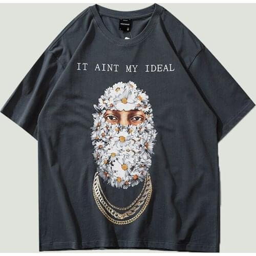 Streetwear Harajuku Mens Flower Letter Printing T-shirt Hip Hop Short Sleeve Cotton Casual Oversized T-Shirts Tops 2021 Summer