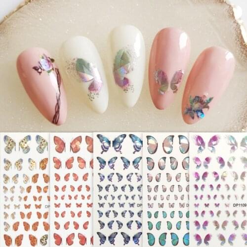 1pc Holographic Nail Stickers 3D Butterfly Design Spring Summer Nail Art Decoration Colorful Decals Foils Wraps Manicure Decor