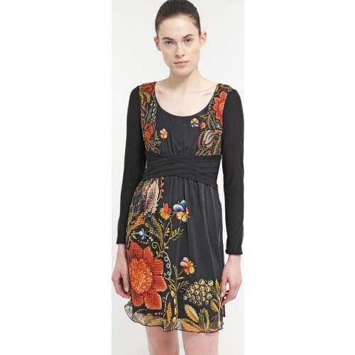 Spanish womens screen printed 2-color Long Sleeve Dress