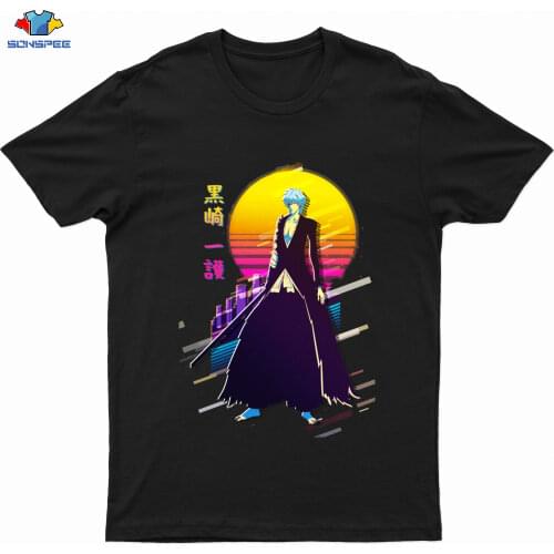 Kawaii Mens letters Cotton T-shirt Bleach Character Graphics Kurosaki Ichigo Short Sleeve Tee Print Fashion Popular Woman Tops