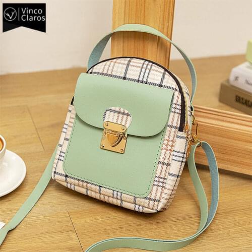 Fashion Patchwork Small Backpack Women Cute Mini Plaid Backpacks for Teenage Girls Womens Soft Leather Backpack Female Purses