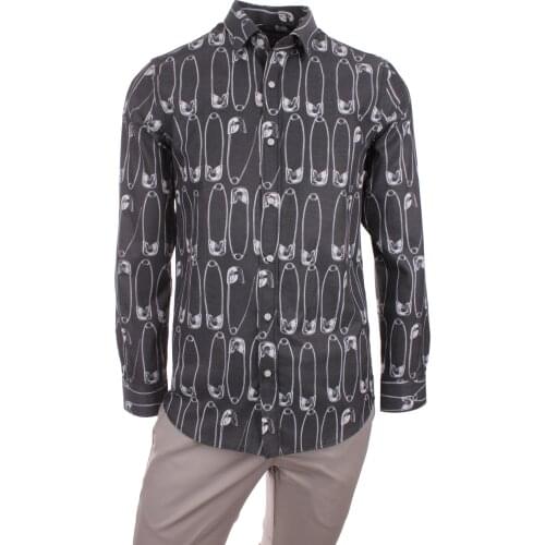 Gentilbay Mens Hook Needle Printed Black Slimfit Long-Sleeve Sport Shirt DPD155