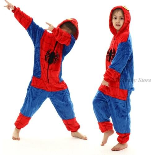 Kigurumi Spider Pajamas For Boys Girls Unicorn Costume Winter Soft Warm Kids Pyjama Anime Heros Cosplay Children Animal Jumpsuit