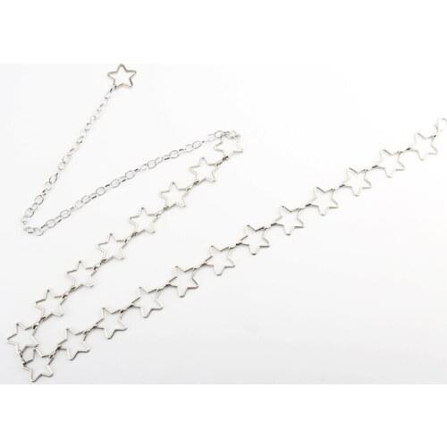 Long Tassel Waist Chain Sliver star Fringes Belt Chain Belt Women Belt Narrow Metal Chain Stars Pentagram Metal Chain 105cm