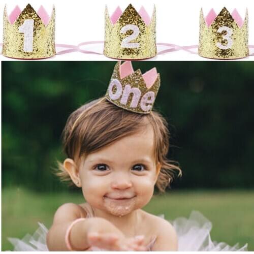 Children Baby kids boys girls First 1st 1 2 3 One Two Three Years Old handmade party hat Crown Birthday baby shower Decoration