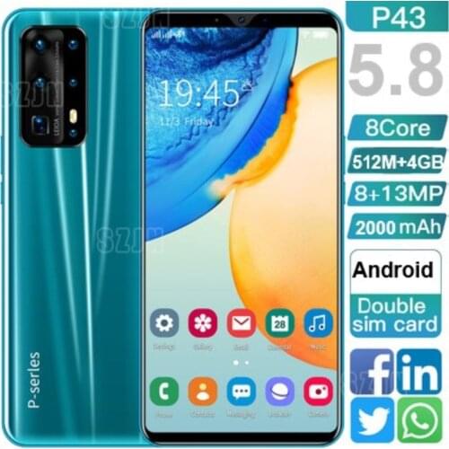 P43 5.8 Inch Screen Android Smartphone With 512M+4GB 8+13MP 8 Core Support Face/Fingerprint Unlock Dual SIM Mobile Phones