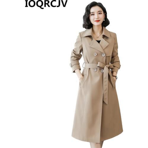 New Autumn Women Trench Coat Khaki Long Windbreaker Europe America Fashion Double-Breasted Belt Slim Long Trench Outerwear P176