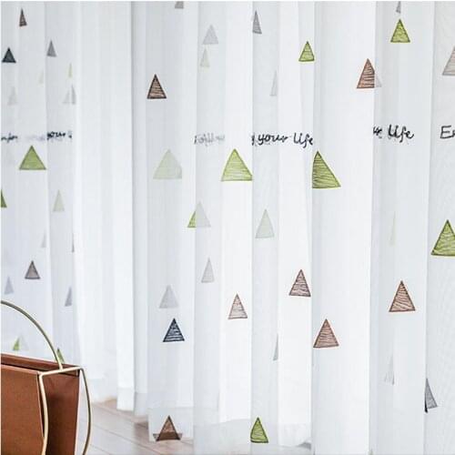 Triangles Embroided Tulle Window Curtains For Living Room Nordic Style Sheer Voile Curtains For Childrens Bedroom Curtain Decor