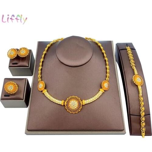 African Charm Women Birthday Party Big Necklace Crystal Bracelet Earrings Wedding Ring for Bridal Fashion Jewelry Sets