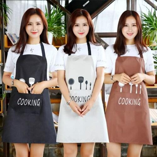Waterproof Kitchen Apron Chef Waiter Cooking Apron with Pockets Polyester Adjustable Halter Bib Printed Aprons Delantal Cocina