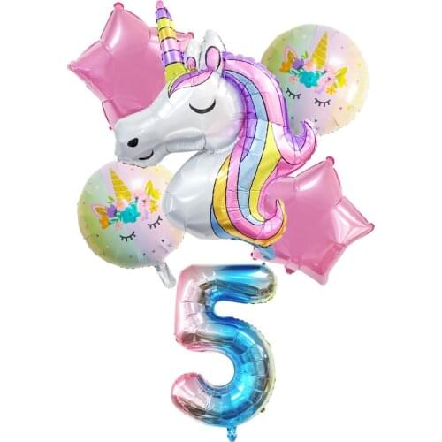 Gradient Unicorn Balloons 32inch Number Foil Balloon Rainbow Unicorn Decoration Kids Birthday Party Globos Baby Shower Supplies