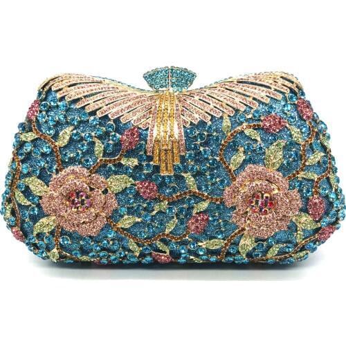 Bee In Fly Hollow Flowers Crystal Clutch Evening Purse Bag Women Formal Dinner Handbag Wedding Bridal Purse Crystal Bags
