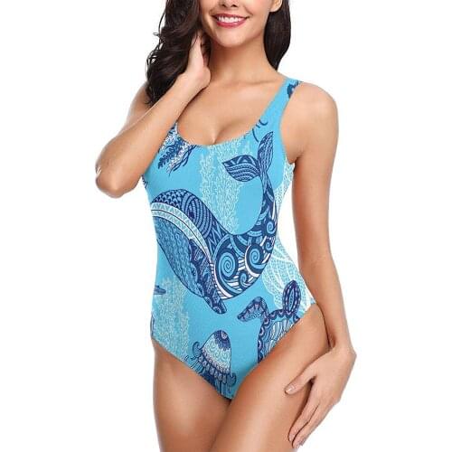 Womens One Piece Bathing Suits Sexy Monokini Swimsuits Teen Girls Cute Teal Blue Whale