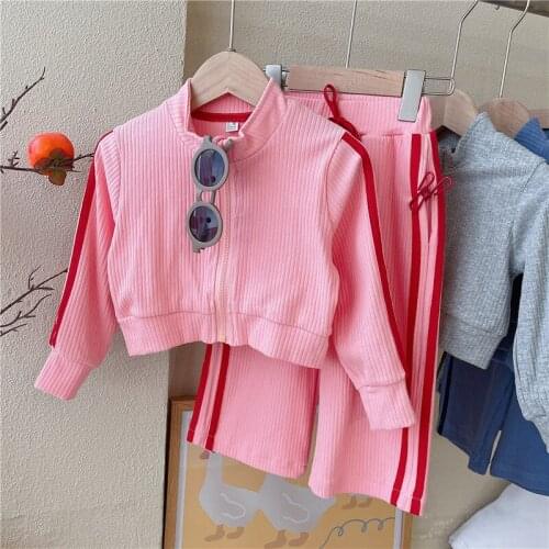 Kid Girl Clothing set autumn Brand Casual Knitted suit Tracksuit zipper coat + trousers Sportswear 2pcs/Sets Baby Clothes Suit