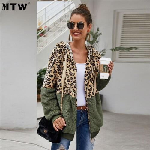 2020 Autumn Winter Leopard Patchwork Sweatshirts Women Thick Warm Zipper Hoodies Harajuku Loose Long Sleeve Outwear Tops