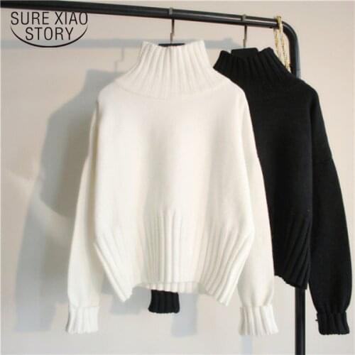 2021 Spring Winter Pullover Loose Languid Lazy Web Celebrity Sweater Turtleneck Small Fresh Long Sleeve Jumper White Sweet 12219